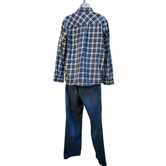 Prana Blue White Plaid Long Sleeve Men's Button Down Size Large Shirt - Picture 3 of 5